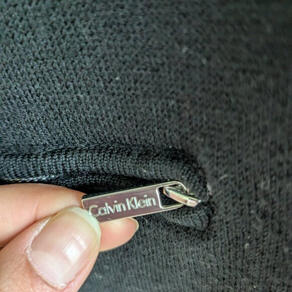 Calvin Klein Cardigan Women 1X Black Open Front Buckle Wool Blend Sweater Jacket - Picture 4 of 9